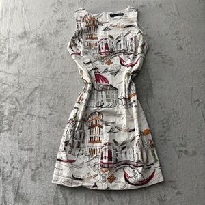 CHETTA B Venice Italy Scenic Print Sheath Dress Size 16 Cotton Summer Chic Vacay